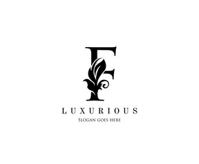 Initial F letter luxury beauty flourishes ornament monogram logo