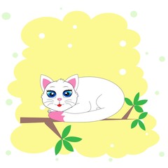 white cat illustration vector nursery decor