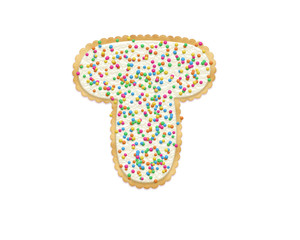 Letter T made of cookie isolated on white background