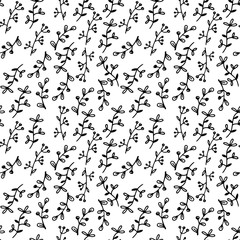 Hand drawn Floral seamless pattern. simple doodle branch