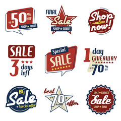 Vector set of American style Sale Signboards and badges