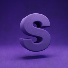Violet velvet letter S uppercase. Indigo color font character.