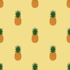 Seamless pattern with pineapples on a yellow background. Vector illustration.