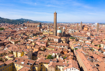 Aerial view of Bologna with Two Towers, Italy © espiegle