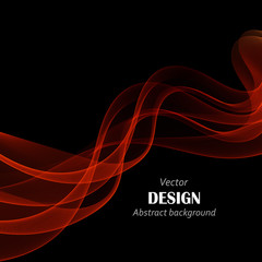 Vector Abstract shiny color red wave design element on dark background. Science or technology design eps10