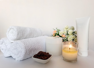 Relaxing pampering in a spa salon on a white background.