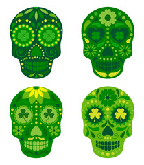 vector collection of mexican sugar skulls for st. Patrick's day