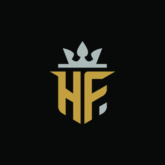 	 Initial Letter HF with Shield King Logo Design	 - obrazy, fototapety, plakaty