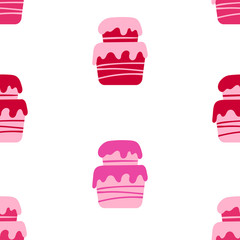 Seamless pattern with the image of cakes. Isolated vector image on a colored background.