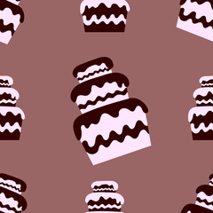 Seamless pattern with the image of cakes. Isolated vector image on a colored background.