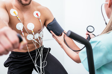 Male athlete does a cardiac stress test