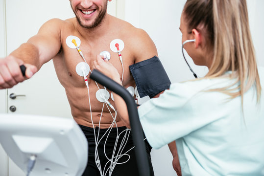 Male athlete does a cardiac stress test