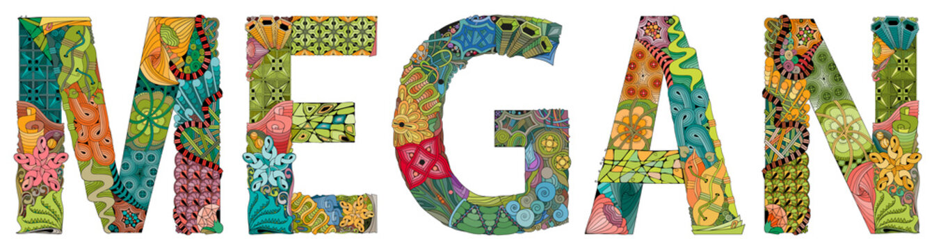 Female name Megan. Vector decorative zentangle object