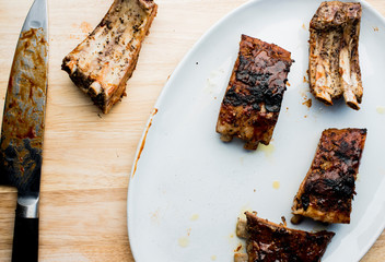 Pork BBQ Ribs. Traditional classic american barbecue staple. Pork ribs seasoned with a dry rub and...