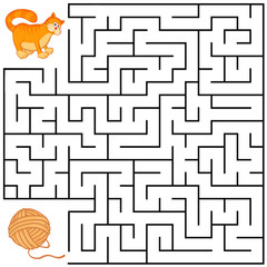 Square maze for kids with cartoon Cat. Find right way to the Tangle. Entry and exit. Puzzle Game with answer. Learning Labyrinth conundrum. Education worksheet. Activity page. Logic Games for kids.