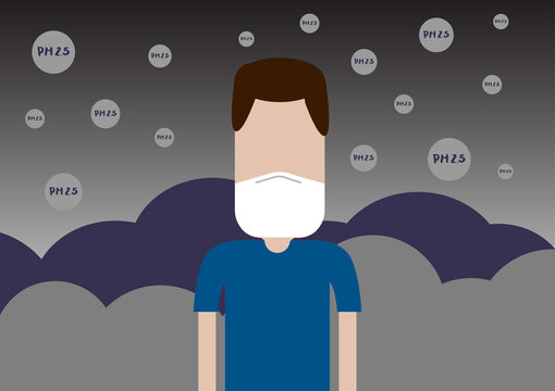 Vector of A Man Wearing a Protective Mask to Protect Smog and PM2.5 Pollution