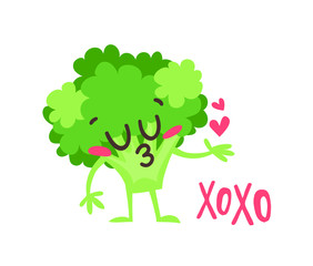 Obraz premium Cartoon drawing veggie emoji. Hand drawn emotional meal.Actual Vector illustration abroccoli. Creative ink art work food and word