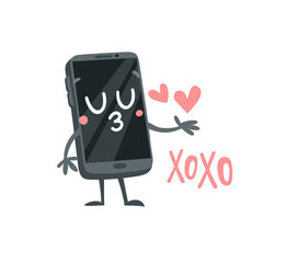 Cartoon drawing gadget  emoji. Hand drawn emotional phone.Actual Vector illustration character. Creative ink art work and word