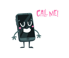 Cartoon drawing gadget  emoji. Hand drawn emotional phone.Actual Vector illustration character. Creative ink art work and word