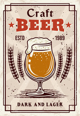 Beer vintage poster with glass and foam vector