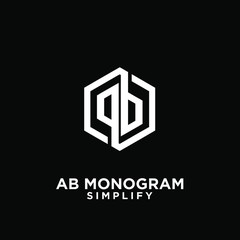 ab, ba, a b initial monogram hexagon letter white logo design with black background