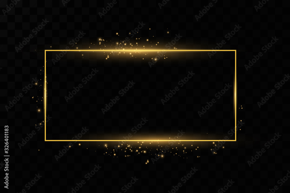 Aufkleber vector golden frame. shining rectangle banner. isolated on black transparent background. vector illu