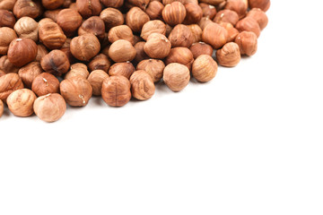 hazelnuts isolated on white background with copy space
