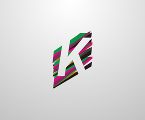 Letter K Logo. Abstract K letter design, made of various geometric shapes in color.