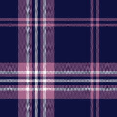 Tartan plaid pattern seamless vector background. Multicolored herringbone check plaid texture in blue, pink, and white for flannel shirt, blanket, throw, or other modern textile design.
