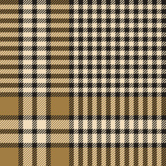 Seamless glen plaid pattern. Hounds tooth check plaid tartan background in gold and nearly black for jacket, skirt, trousers, or other modern autumn or winter tweed textile design.