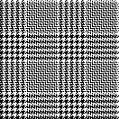 Glen check plaid pattern. Seamless hounds tooth vector plaid background texture in black and white for jacket, skirt, trousers, or other modern autumn or winter tweed textile design.