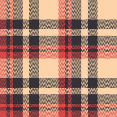 Tartan plaid pattern background. Seamless herringbone check plaid graphic in dark brown, bright coral, and beige for scarf, blanket, throw, upholstery, or other modern fabric design.