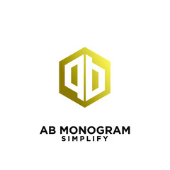 gold ab, ba, a b initial monogram hexagon letter logo design