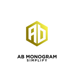 gold ab, ba, a b initial monogram hexagon letter logo design