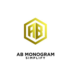 gold ab, ba, a b initial monogram hexagon letter logo design