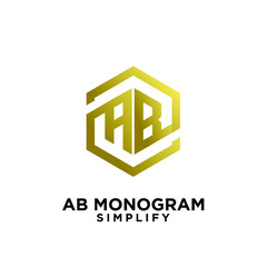 gold ab, ba, a b initial monogram hexagon letter logo design