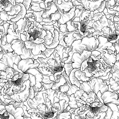 Seamless pattern of sketches of white roses on a white .background.Vector vintage illustration. Monochrome drawing.