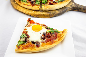 Chorizo and egg pizza