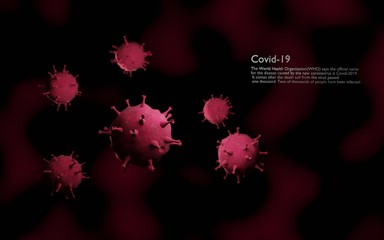 Coronavirus disease COVID-19 infection .Floating China pathogen respiratory influenza covid virus cells. 3D rendering.