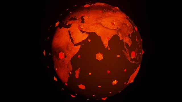 Pandemic world map animation of globe covered in red as dangerous human pathogen spreads.