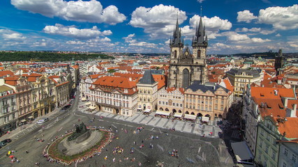 Fototapeta premium Old Town Square timelapse in Prague, Czech Republic. It is the most well know city square Staromestka nameste .