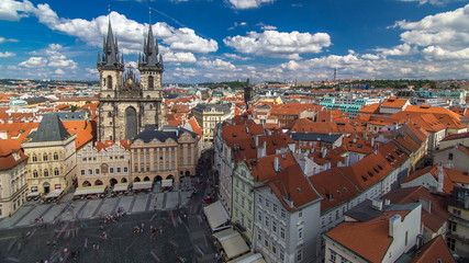 Fototapeta na wymiar Old Town Square timelapse in Prague, Czech Republic. It is the most well know city square Staromestka nameste .