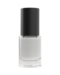 Bottle of White Colorless Nail Polish Isolated on White Background. 3D Render Mock Up.