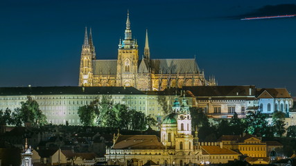 Fototapeta na wymiar Evening view of Prague Castle over Vltava river timelapse, Czech Republic