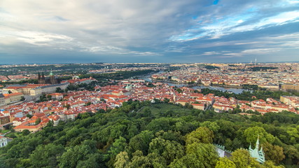 Fototapeta na wymiar Wonderful timelapse View To The City Of Prague From Petrin Observation Tower In Czech Republic
