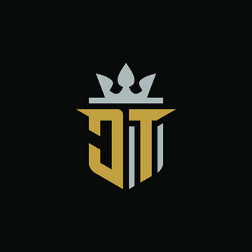 	 Initial Letter JT with Shield King Logo Design	