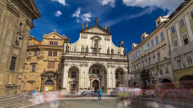 St. Salvator Church timelapse . Part Of Historic Complex In Prague - Clementinum, Czech Republic