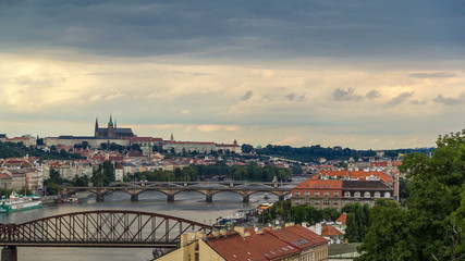 Fototapeta na wymiar View of Prague timelapse from the observation deck of Visegrad. Prague. Czech Republic.