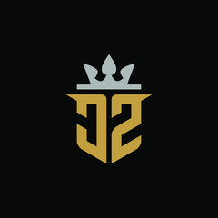 	 Initial Letter JZ with Shield King Logo Design	