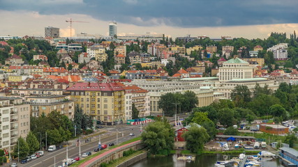 View of Prague timelapse from the observation deck of Visegrad. Prague. Czech Republic.